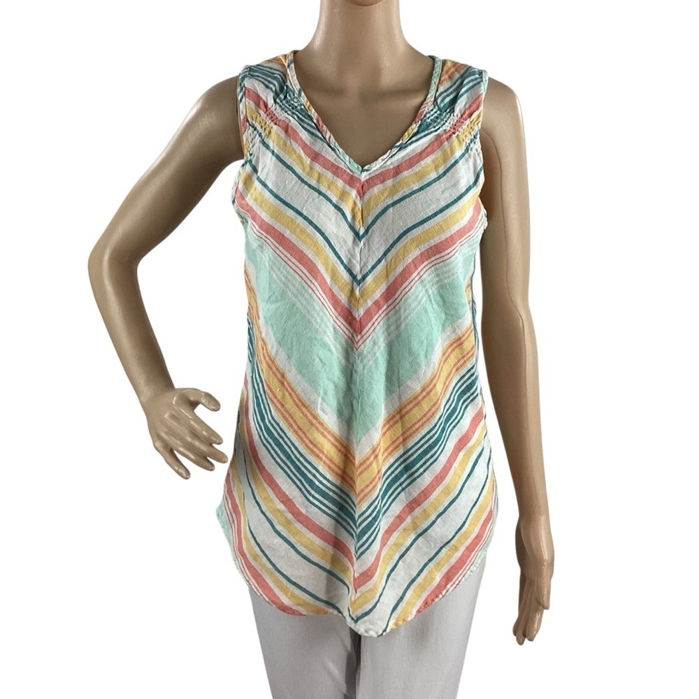 Natural Reflections Linen Cotton Striped Sleeveless Tunic Tank Top M